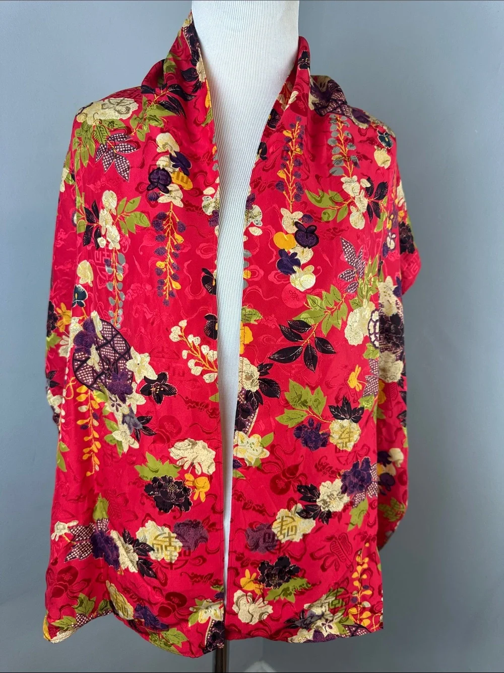NWT Chicos Vintage Deadstock 100% Silk Lotus Blossom Oriental Inspired Red Scarf